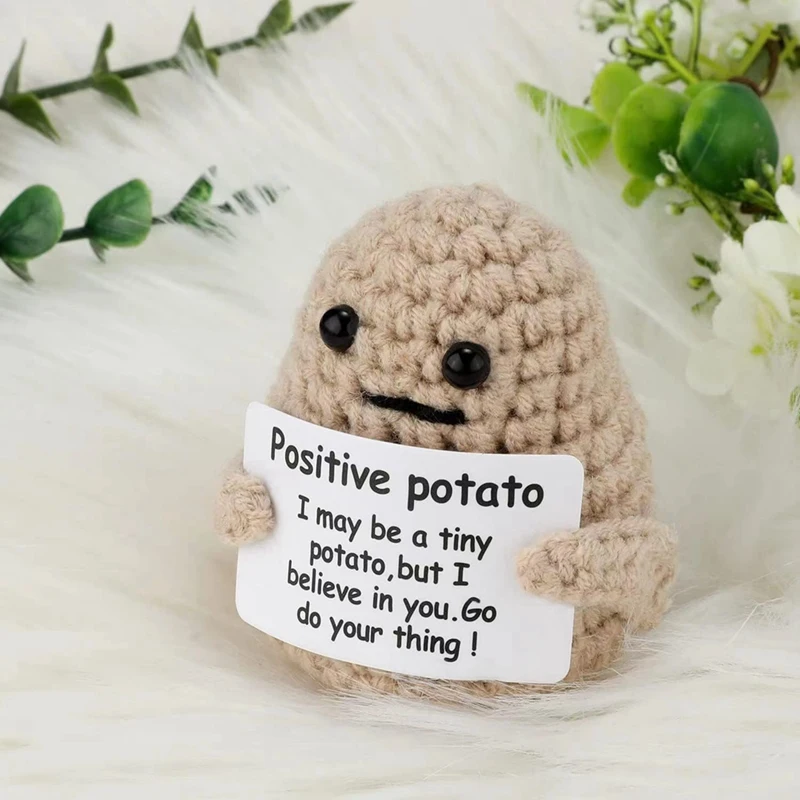 10PCS Cute Positive Potato Emotional Support Pickle With Cards And Bags Crochet Doll Plush Toy Cute Positive Potato Toy