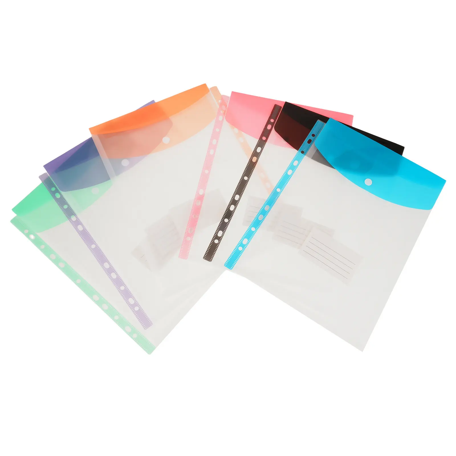 6Pcs Waterproof Clear Plastic Expandable Binder Folders 11 Holes Snap Closure Label Slot for Office School Document Organizer