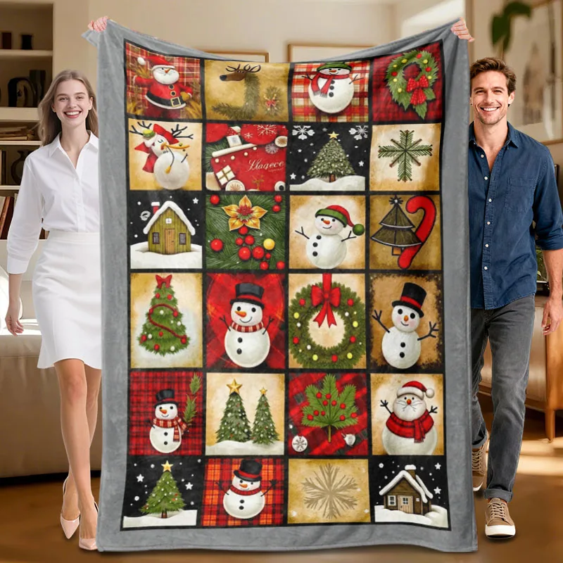 

Цельное фланелевое одеяло на рождественскую тематику с праздничными узорами, идеально подходящее для дивана, кровати или офиса. Идеальный подарок для семьи.