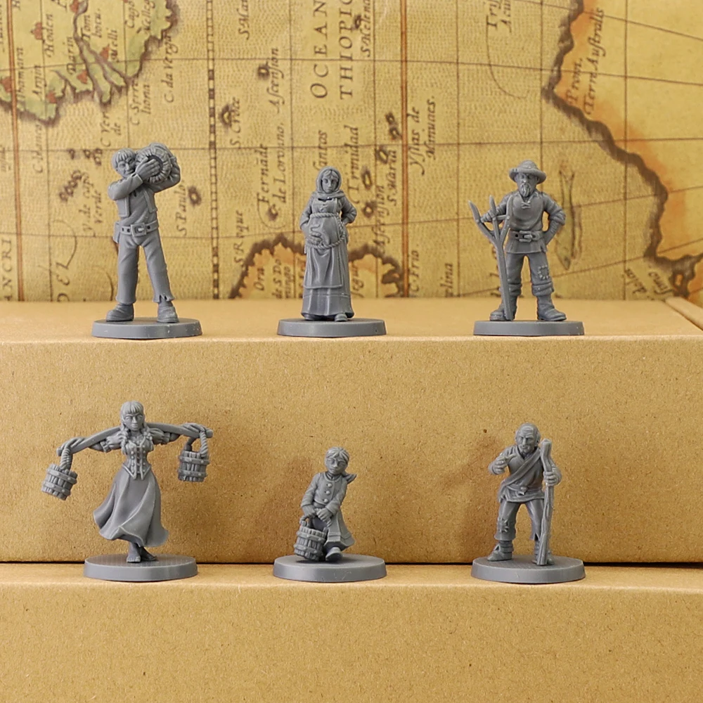 Medieval Townsfolk Villager Miniatures Pack, 6 NPC Commoner Figures for Fantasy Tabletop RPG
