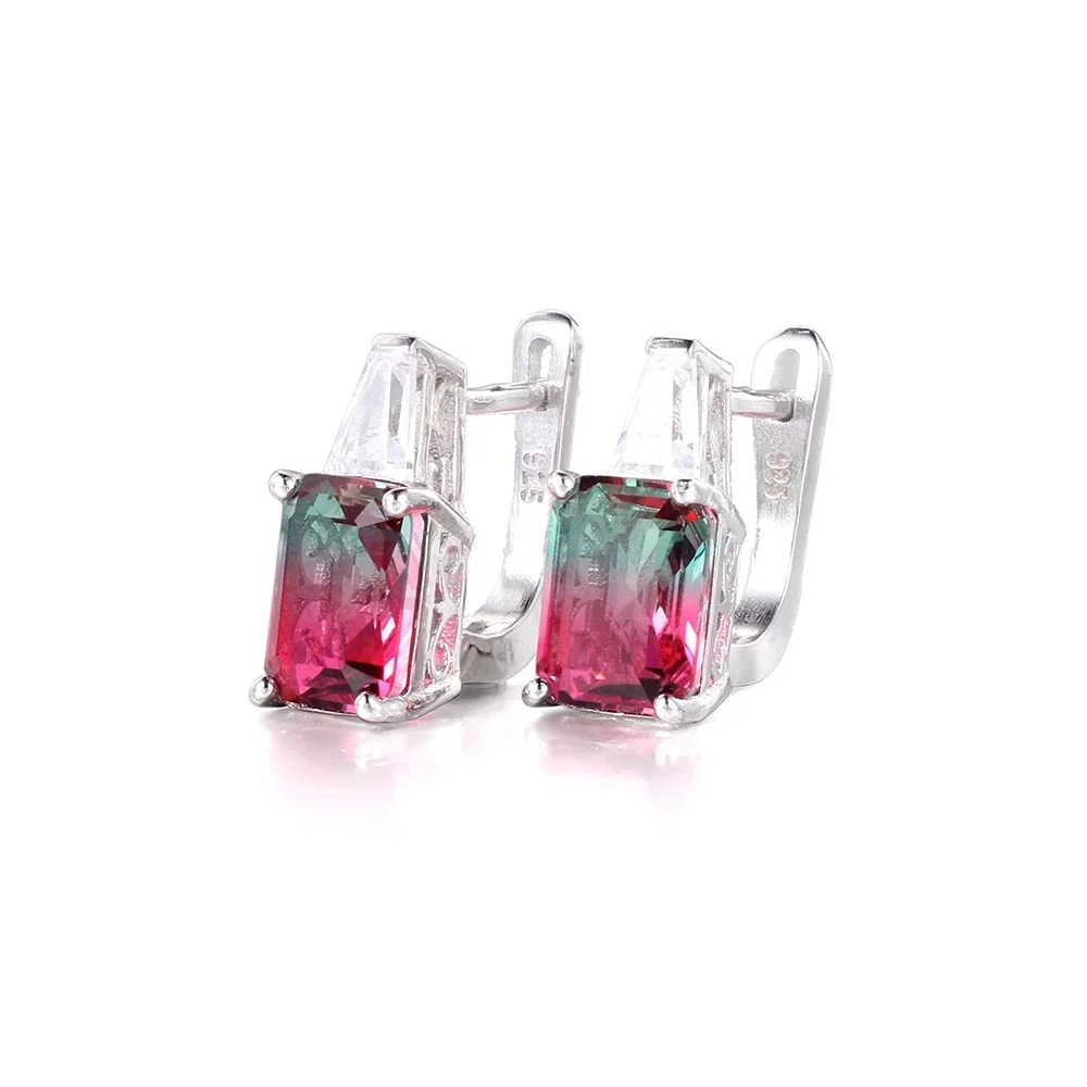 KOSE Bohemian Style Luxury Natural Tourmaline Earrings Square Real 925 Sterling Silver Stud Earrings For Women Beach Travel