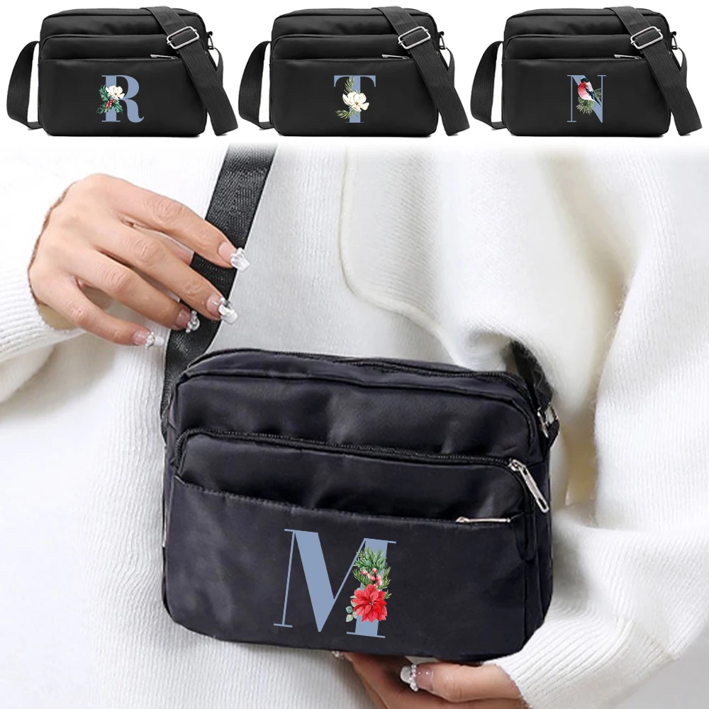 

New Large Capacity Crossbody Bag Blue Letter Print Short Trip Dualuse Storage Shoulder Bag Adjustable Strap Shopping Bag Unisex