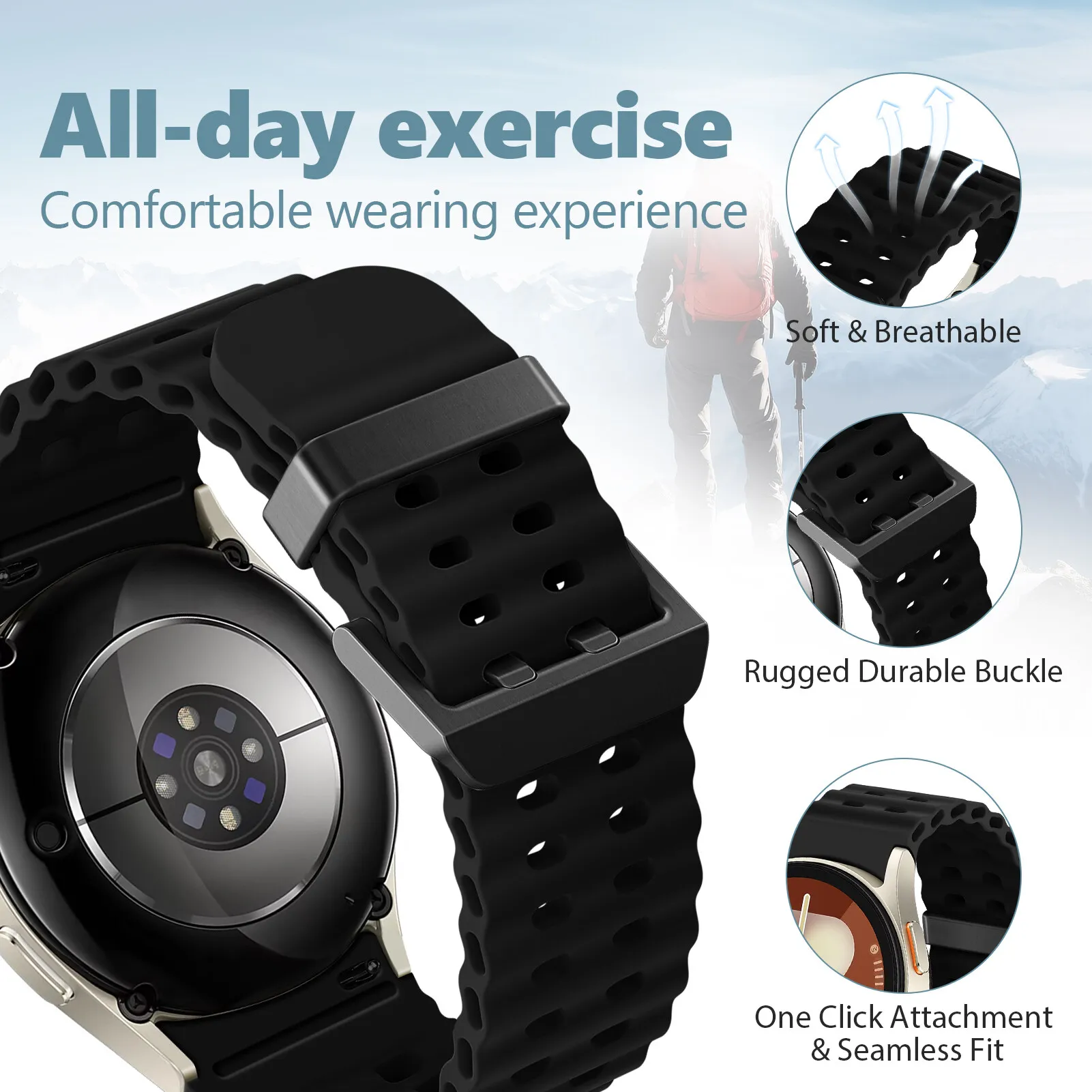 No Gaps Silicone Strap for Samsung Galaxy Watch 7 6 5 4 FE 40mm 44mm/4 6 Classic/5 Pro Sport Bracelet Galaxy Watch 7 Band 44 mm image 3