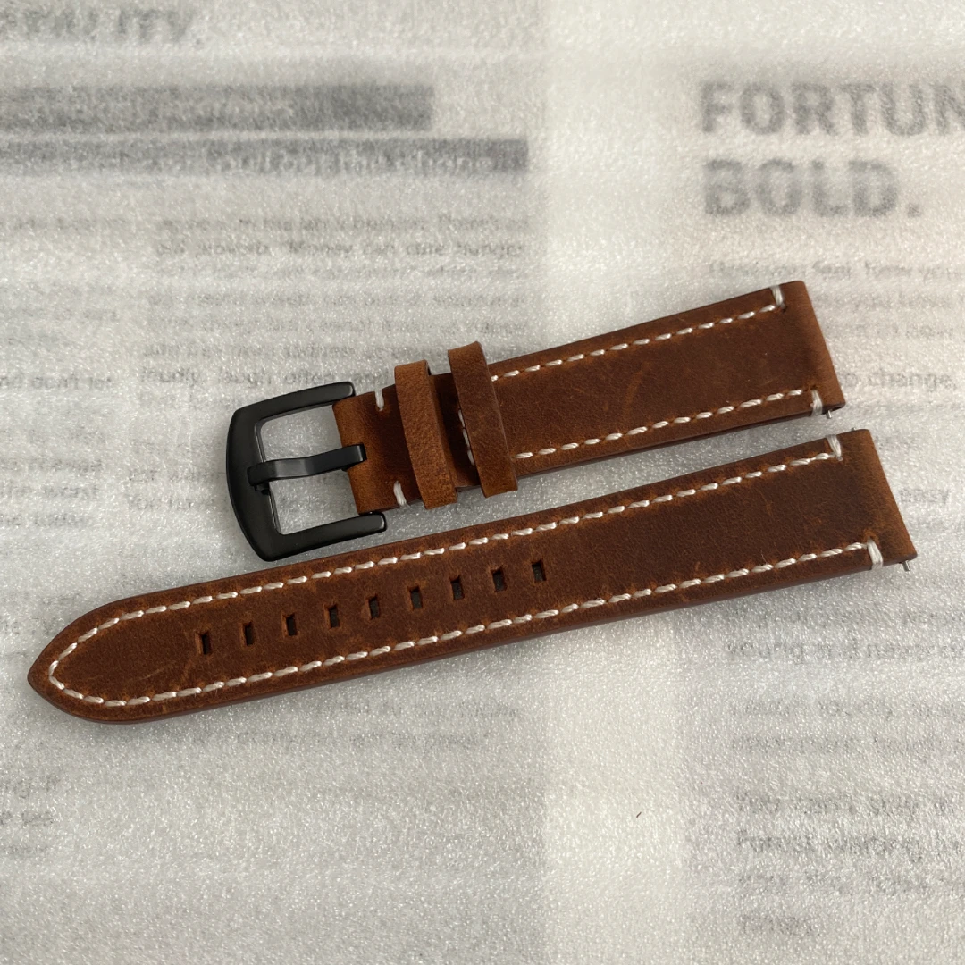 Frosted Skin Watch Strap Retro 20mm Genuine Leather Watch Strap Quick Detachable and Folded in Half Watch