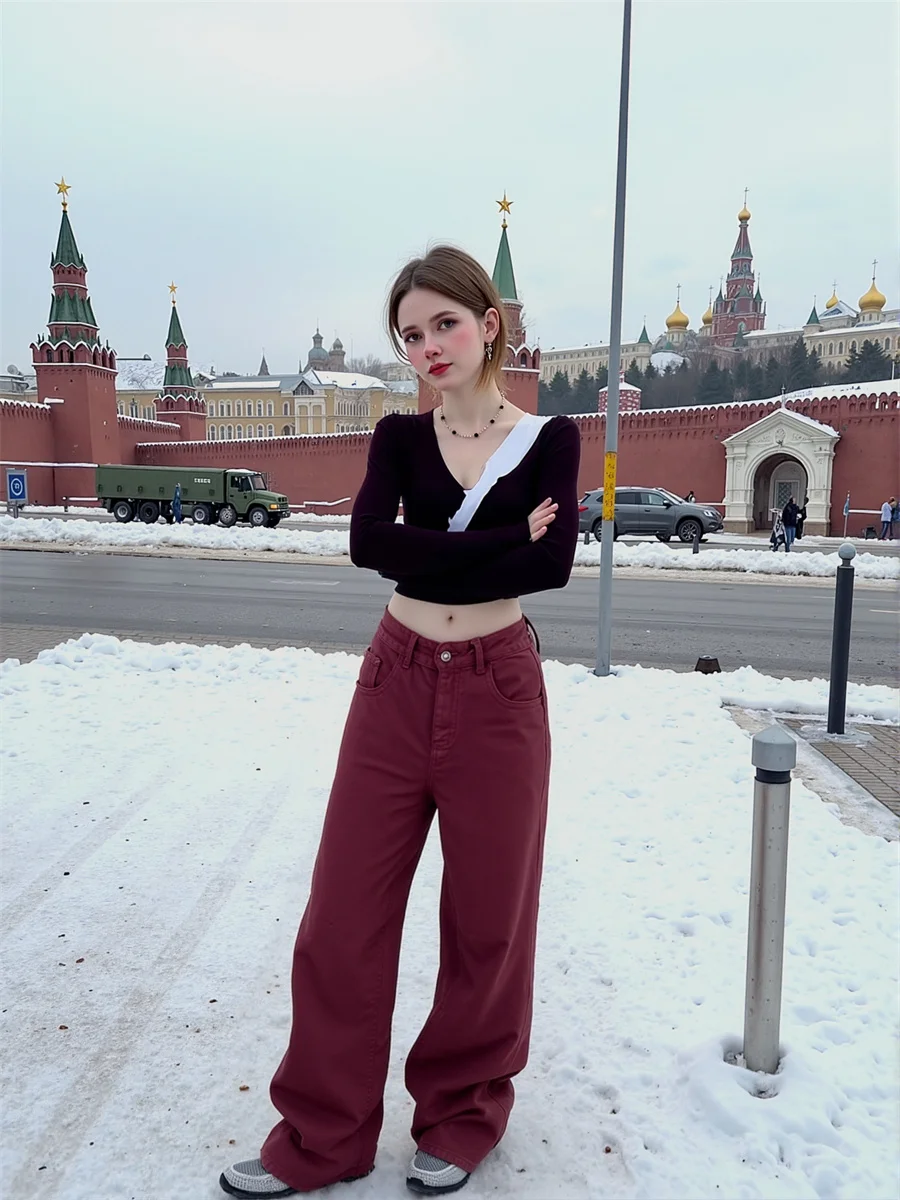 

Красные свободные джинсы с широкими штанинами в пол, женские корейские грушевидные брюки-клеш, сексуальные мини-популярные эластичные рваные весенние джинсы для девочек