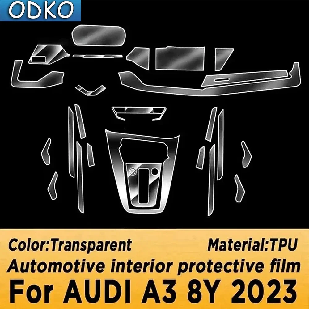 For Audi A3 8Y 2023 Car Multimedia Screen Center Gear Panel Transparent TPU Automotive Interior Protective Cover Film Decor