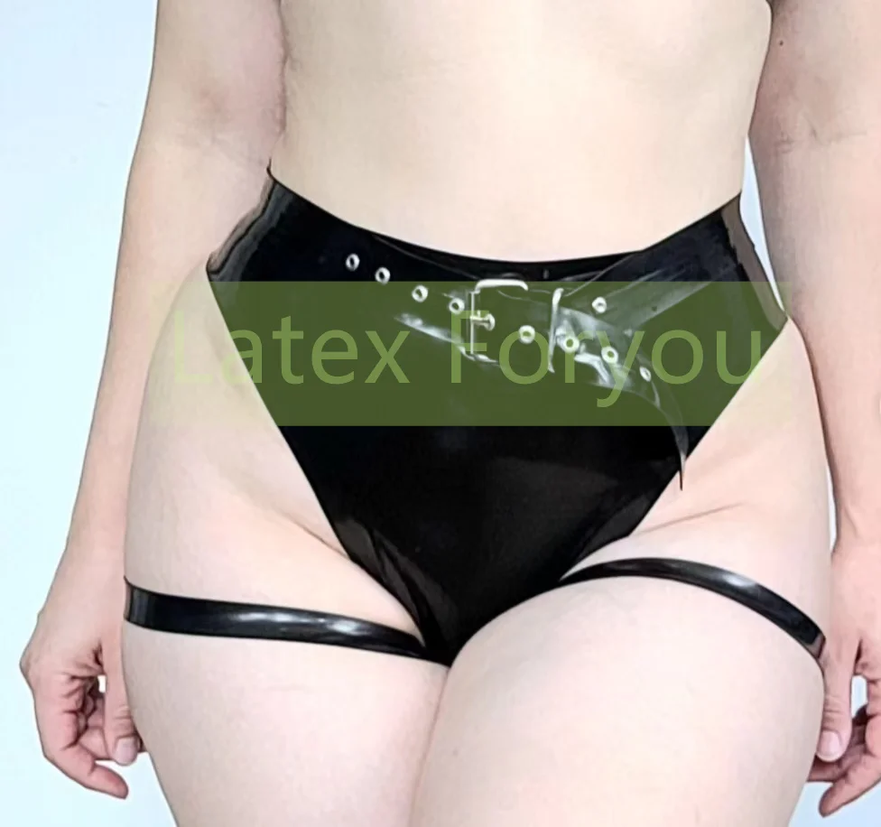 

Handmade Women Latex Harness Shorts Rubber Latex Lady's Brief With Waist Buckle Belt Lady's Gummi Latex Lingerie Cosplay Outfit