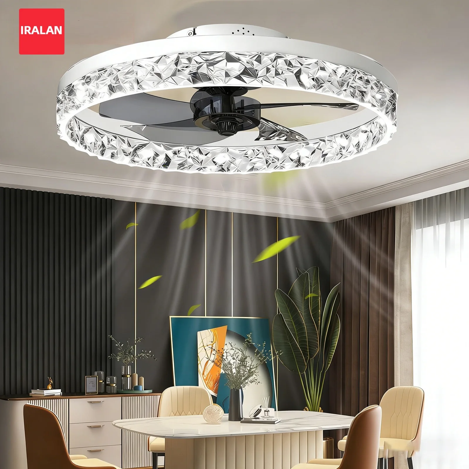 Simple LED Ceiling Lamp with Fan Nordic Gloss Lighting Electric Fan Remote Control Dimming 6-speed Cooling Ceiling Fan Lamp