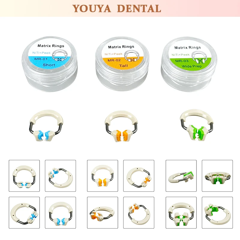 

Dental Material Matrix with NITI Metal Matrix Clamp Ring Cross Sectional Profile Matrix System Clamp Ring Dental Material