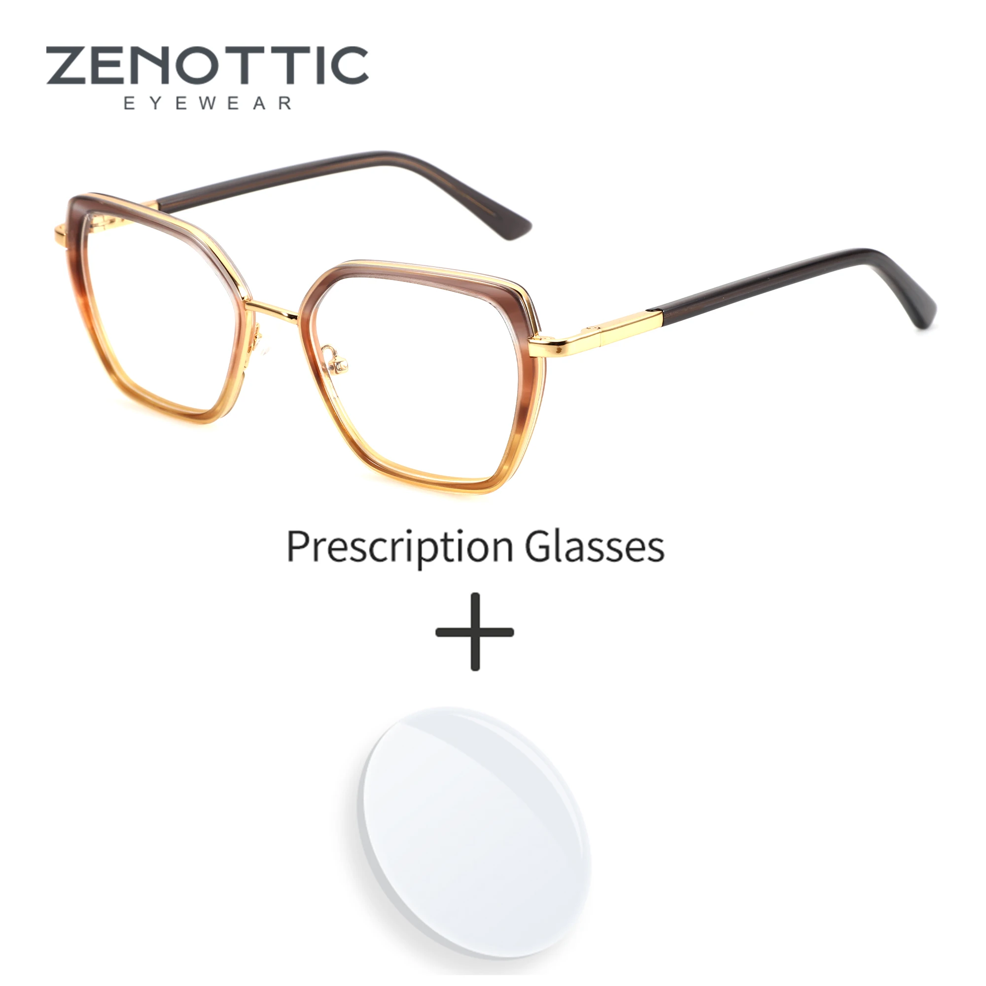 ZENOTTIC L Size Fashion Acetate Prescription Glasses For Women Hip Polygonal Design Progressive/Photochromic Optical Eyewear