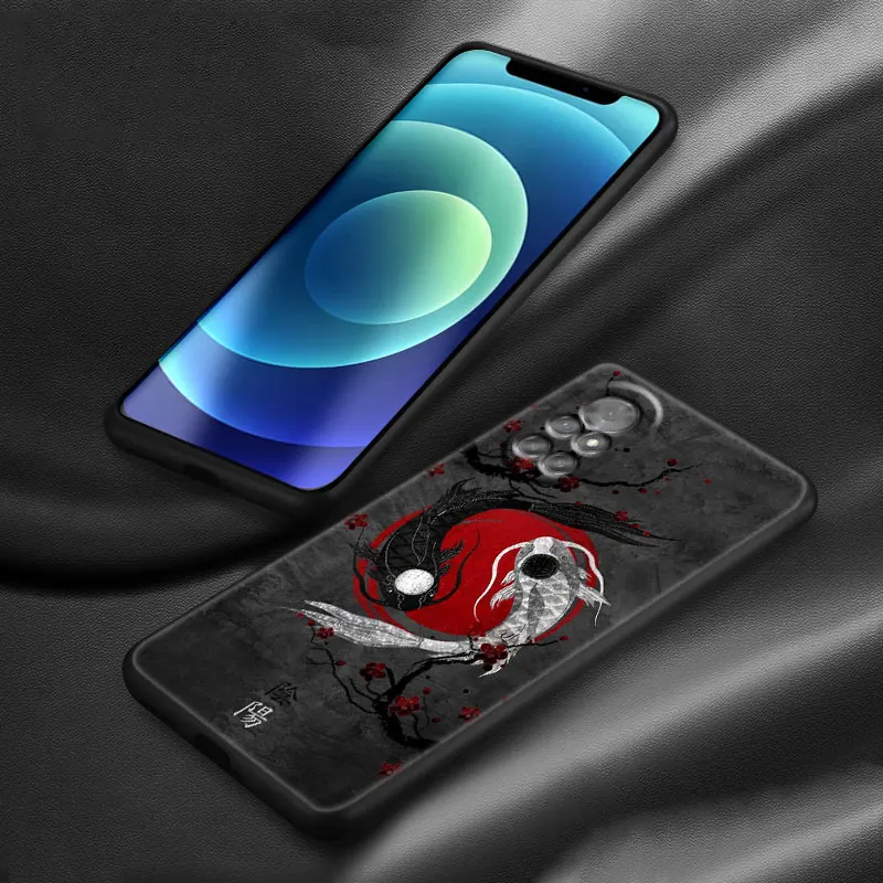 Japanese Art Dragon Yin Yang Case For Huawei Honor 80 70 50 NOVA 10 9 SE 8 8i Y60 Y61 Y70 Y90 5T Mate 20 Lite Pro Plus Black