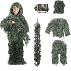 5Pcs/Set Camouflage Ghillie Suit with Jacket Pants Hood Carry Bag Woodland Hunter Ghillie Suit Hunt Clothing Parts