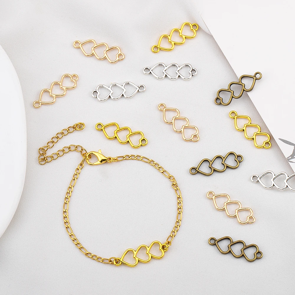 5pcs 10pcs 20pcs Three Hearts Connector Charms Jewelry Findings DIY Handmade Vintage Craft Necklace Bracelet Earring Making Gift