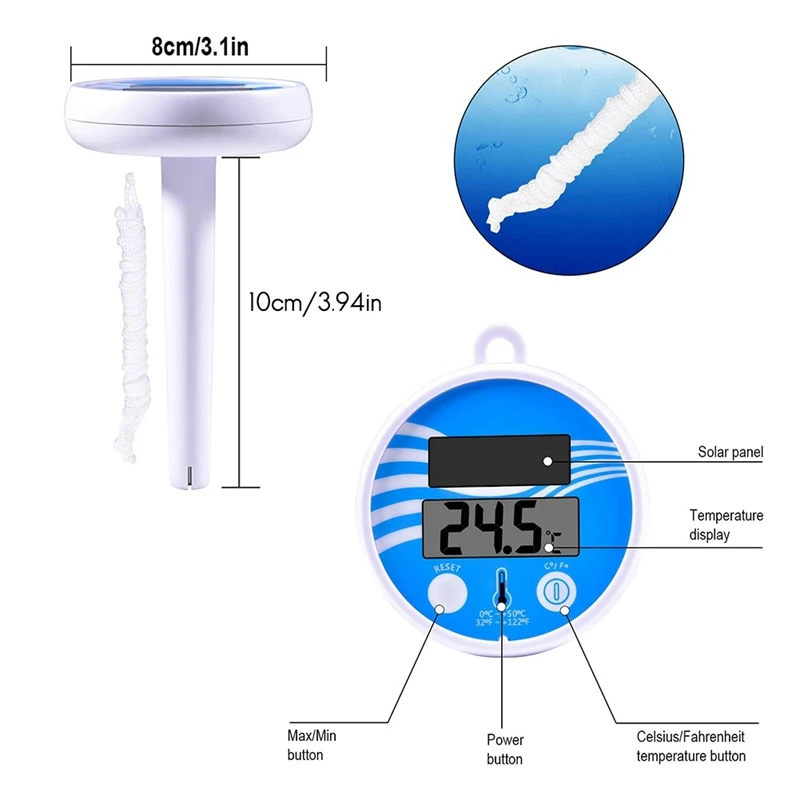 Schwimmendes Pool thermometer drahtloses Schwimmbad temperatur thermometer leicht zu lesen, Solar digitales Pool thermometer