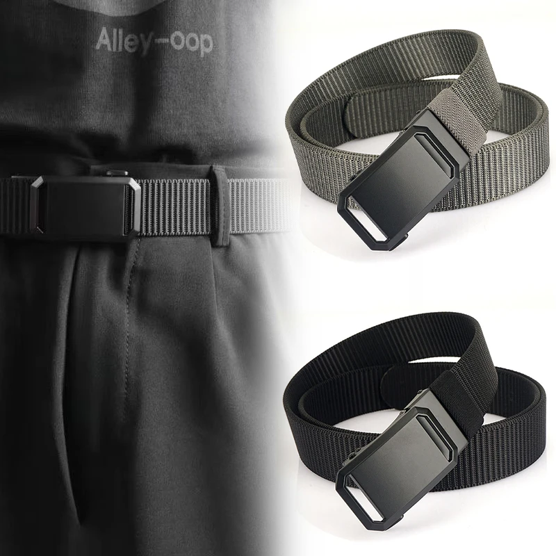 Men\'s Belt Outdoor Hunting Belt Multi Functional Automatic Metal Buckle Nylon Belt High Quality Canvas Belt 