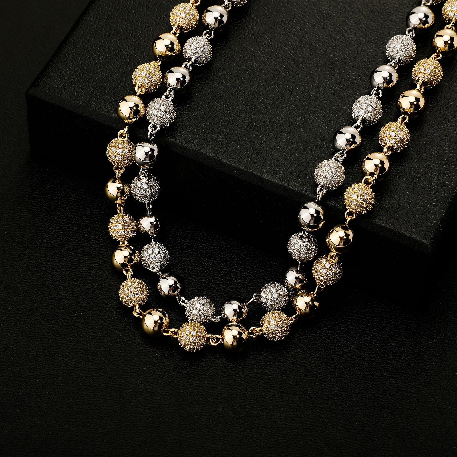 GUCY 6MM And 8MM Heavy Bead Round Cubic Zircon Iced Out Necklaces For Men Women Jewelry Gift