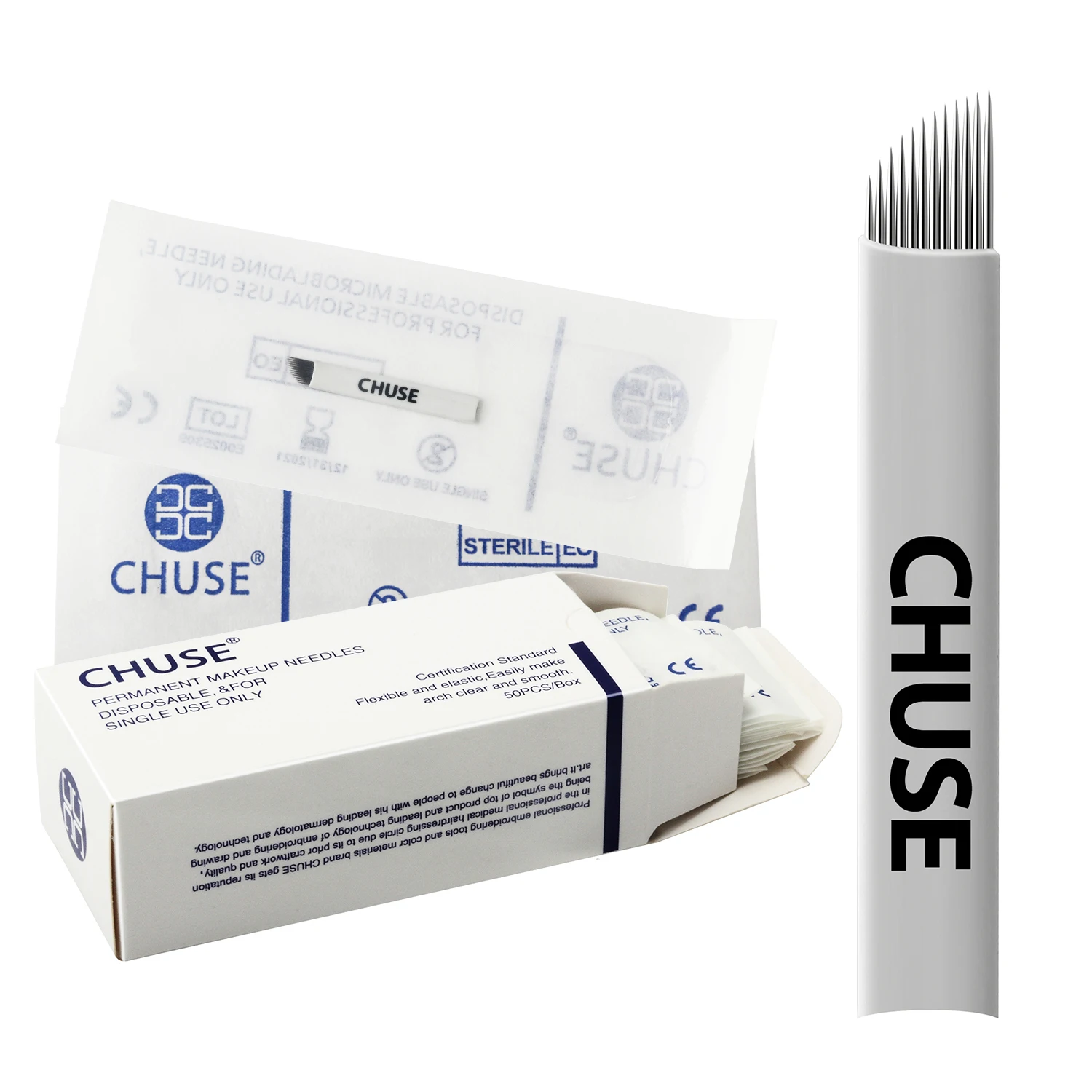 CHUSE 50pcs Microblading Needles Tattoo Permanent Makeup Manual Eyebrow Needle Blades 7- 21 pin