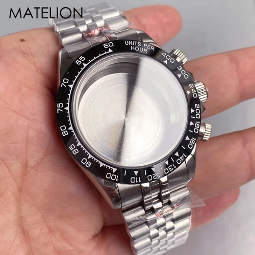 Imagen 2 del producto Caja de reloj VK63 VK64 de 39mm Compatible con cronógrafo para hombre, fundas de repuesto con movimiento de cuarzo, cronómetro de cristal de zafiro