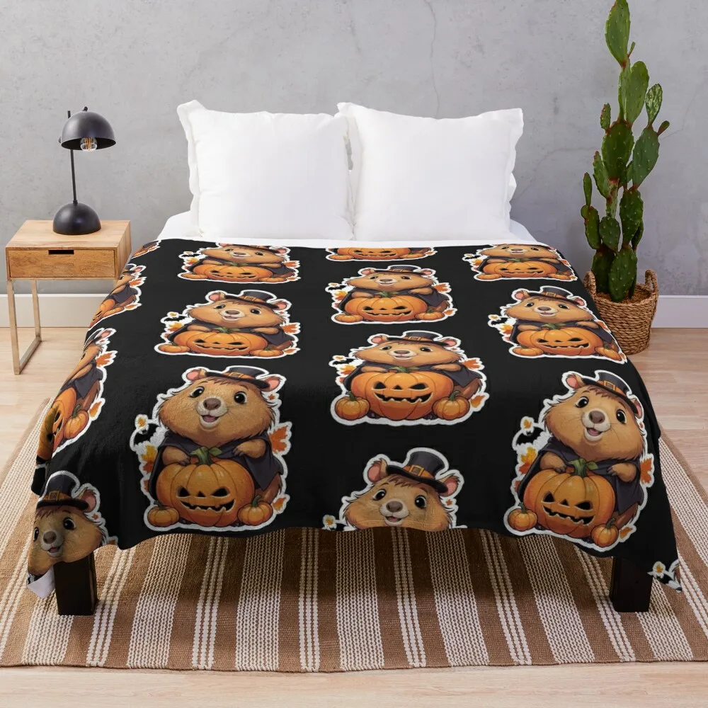 

Halloween Cartoon Capybara Throw Blanket Extra Large Throw Summer Blankets