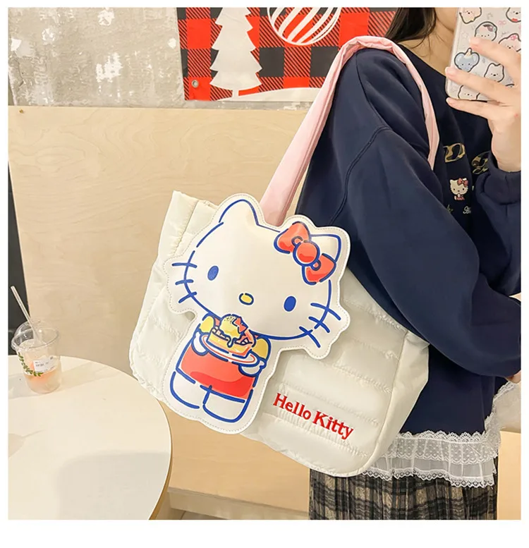 

Sanrio Hello Kitty сумка через плечо с нашивкой мультфильм Kawaii Cinnamoroll Kuromi большая сумка для женщин мягкая большая вместительная сумка для покупок