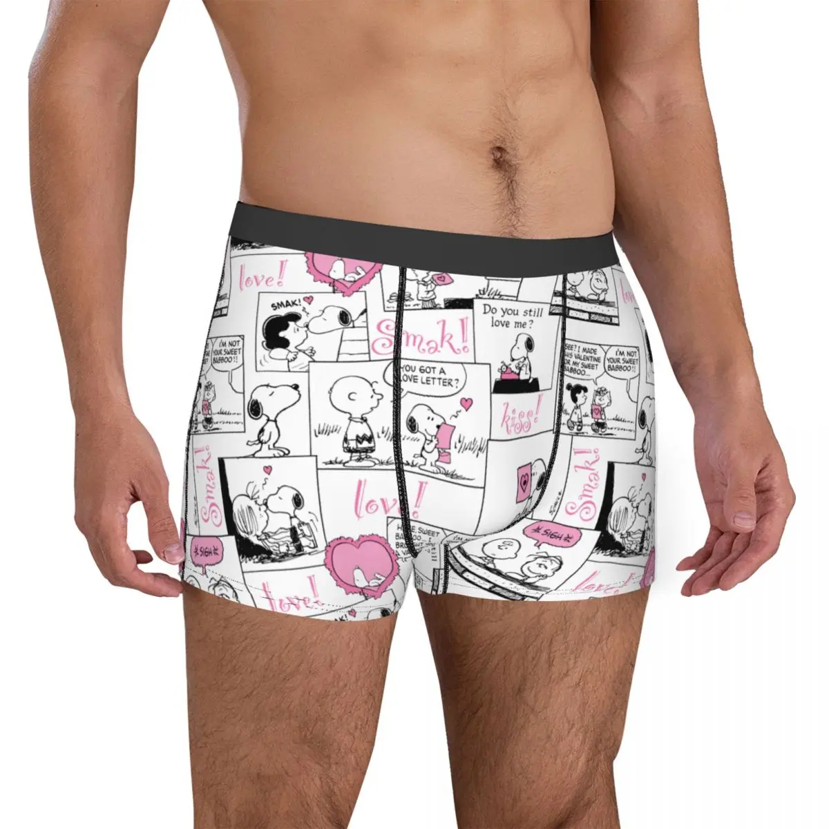 Novidade dos desenhos animados Snoopy cueca dos homens, shorts boxer masculino, cuecas macias, calcinha plus size