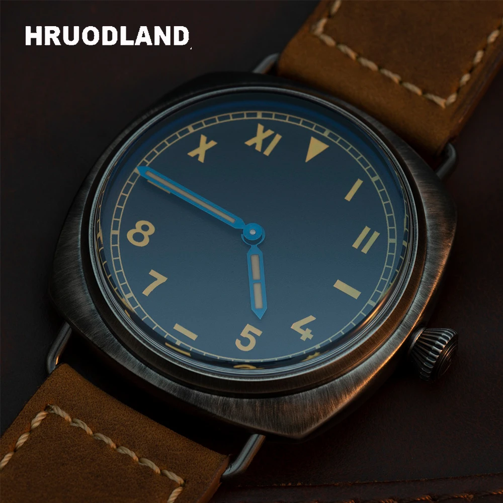 Hruodland 2025New Retro Men's Quartz Watch Sapphire Glass Classic Brown Cowhide Strap Waterproof 5Bar Watch reloj hombre F009