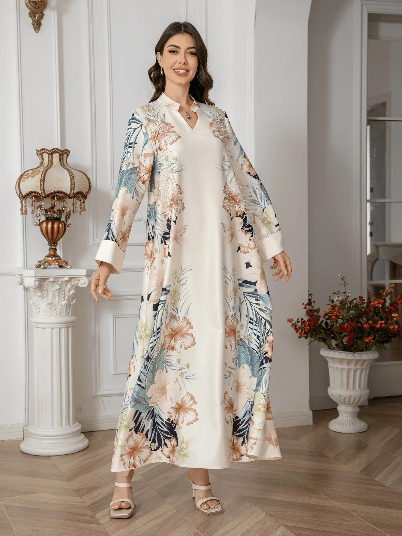 Robe imprimée pour femmes musulmanes transfrontalières du moyen-orient, Europe, amérique, Amazon, commerce extérieur, Robe Jalabiya