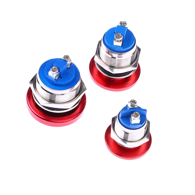 16/19/22mm Momentary Metal Mushroom Head Push Button Switch Waterproof IP65 SPST (ON)-Off 1NO 3A 250V With Screw Terminal