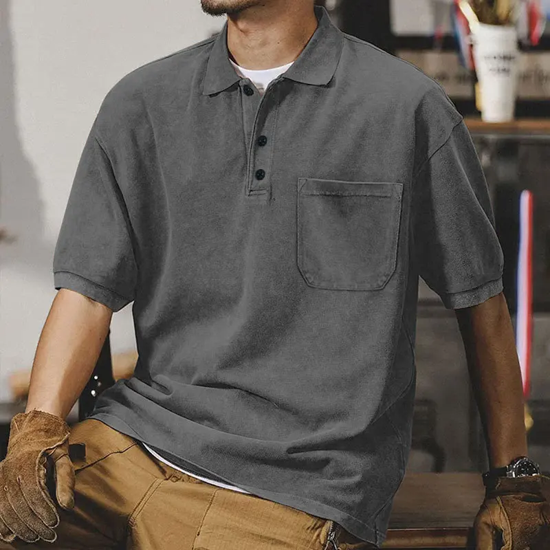 

Summer new style button-down collared men's retro short-sleeved loose casual shirt T-shirt for business and fashion polo shirt