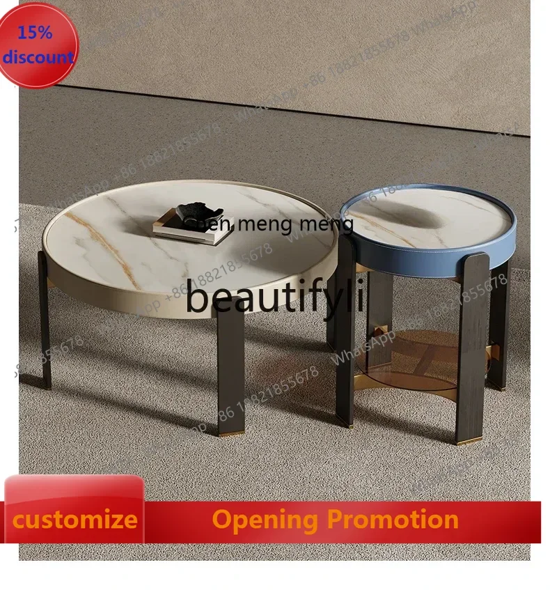 

S7486teae Modern simple rock slab coffee table creative light luxury round size coffee table combination