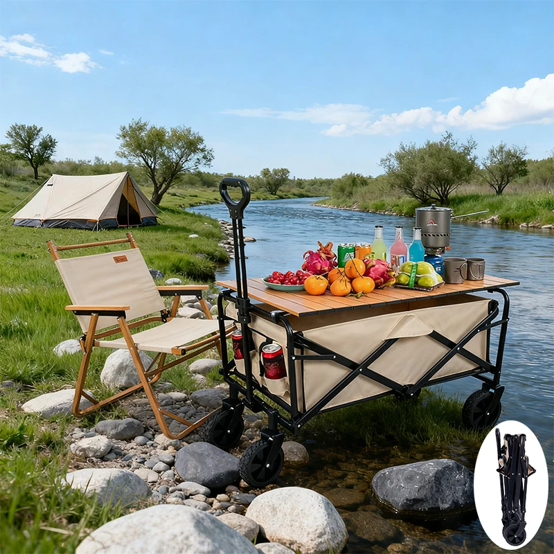 

Trolley Black Red Adjustable Heavy Duty Collapsible Folding Utility Wagon Outdoor Camping Cart Beach Picnic Camping Wagon