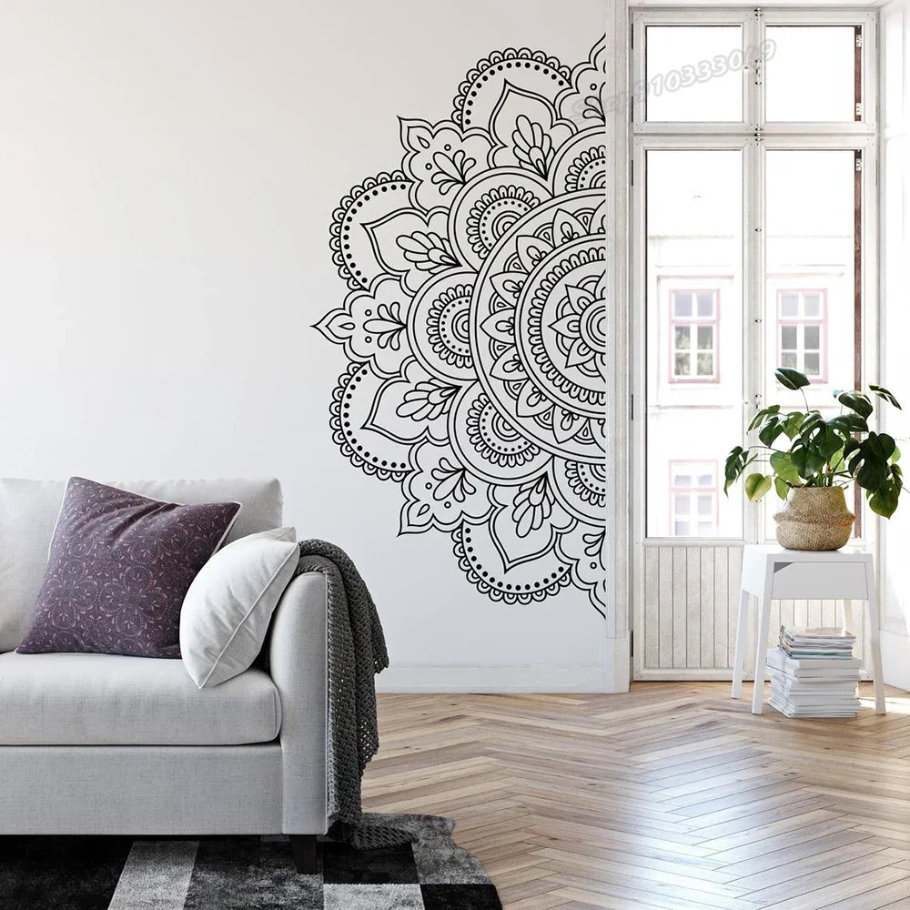 Boho Mandala na ścianę naklejka duża pół Mandala na ścianę naklejka Mandala naklejki winylowe dekoracje ścienne do domu Studio naklejki dekoracyjne C889