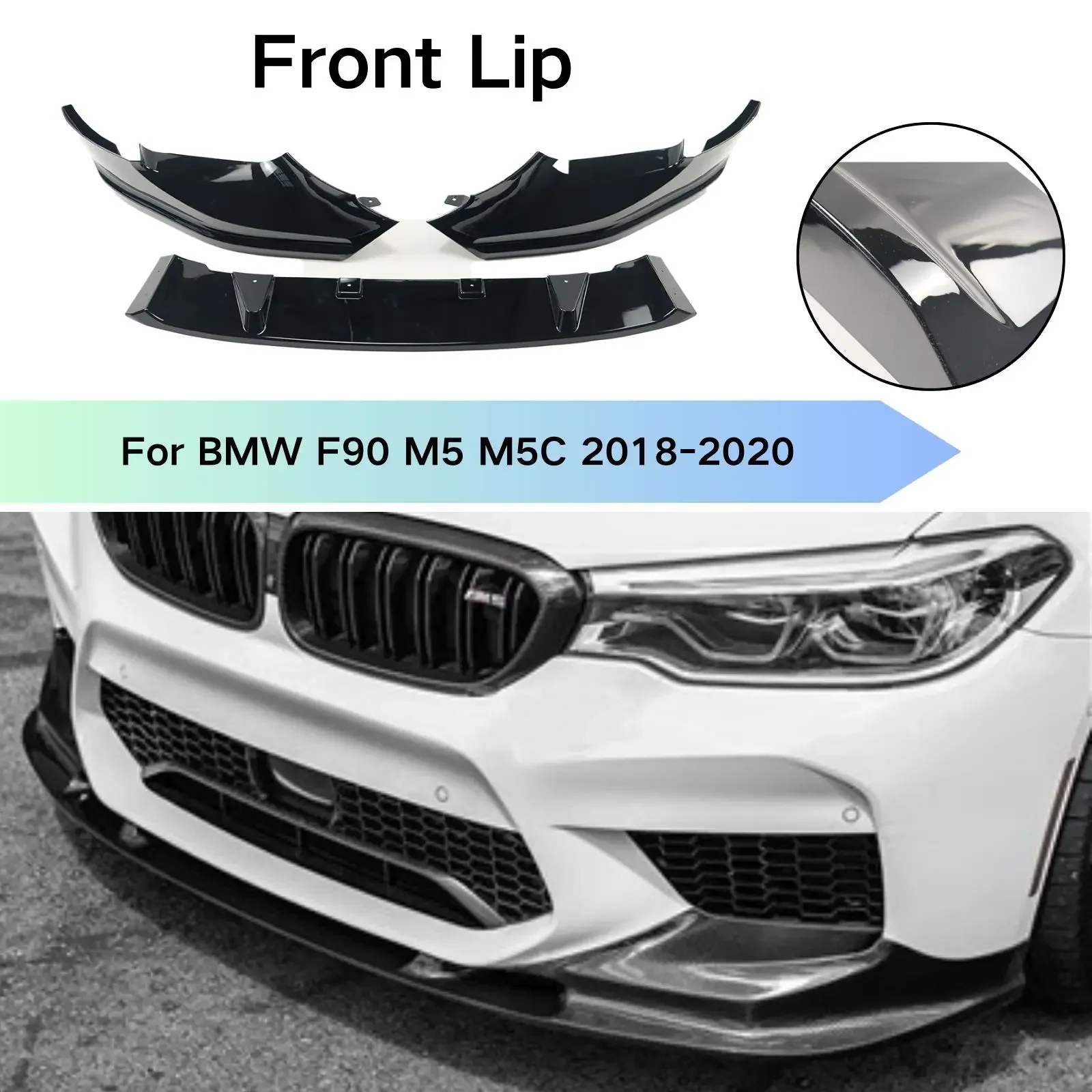 

Front Lip For BMW F90 M5 M5C 2018-2020 Bumper Glossy Black Car Accessories Carbon Fiber Look Decorate Spoiler Splitter Diffuser