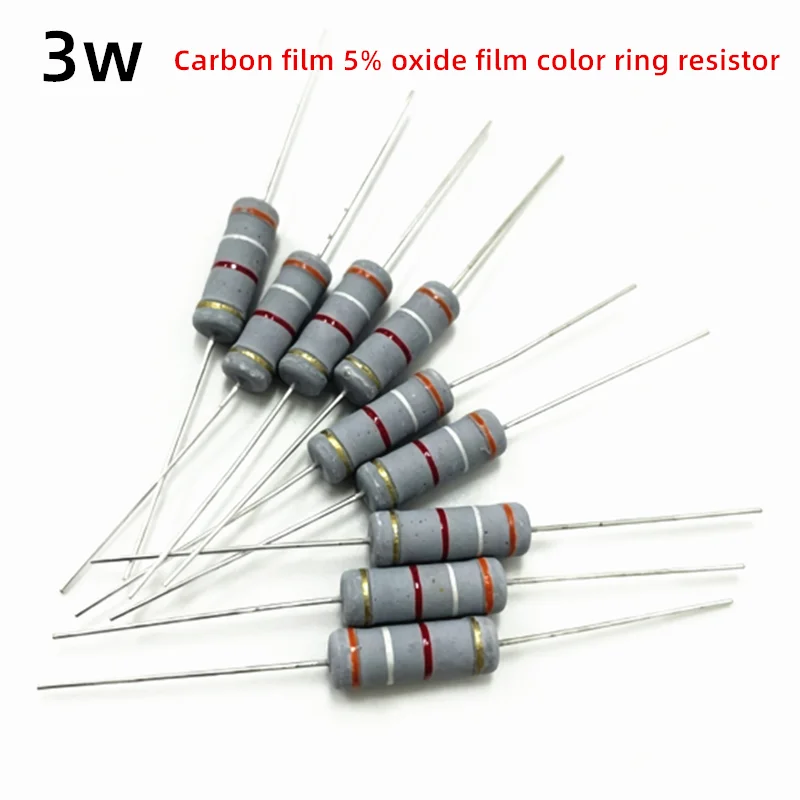 10PCS 3W Carbon Film 5% Oxide Film Color Ring Resistor  0.1R 0.15R 0.2R 0.3R 2.2R 3R 39R100R 910R 1K 2.2K 1M 3.3M 10M 5.6M 560K