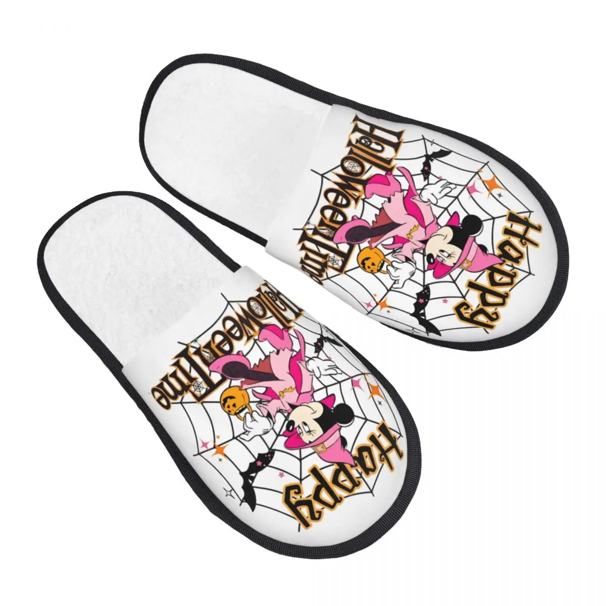 Minnie Disney Happy Halloween Home Cotton Slippers Living Room Cozy Household Fur Slides Slippers Anti-skid