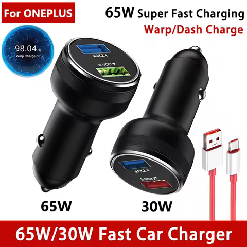 For Oneplus Car Charger 65W Auto Warp Charge 30W USB Dash Fast Charger Type C Cable For One Plus 10 9 Pro 9R 8 7T Nord CE 5G N30