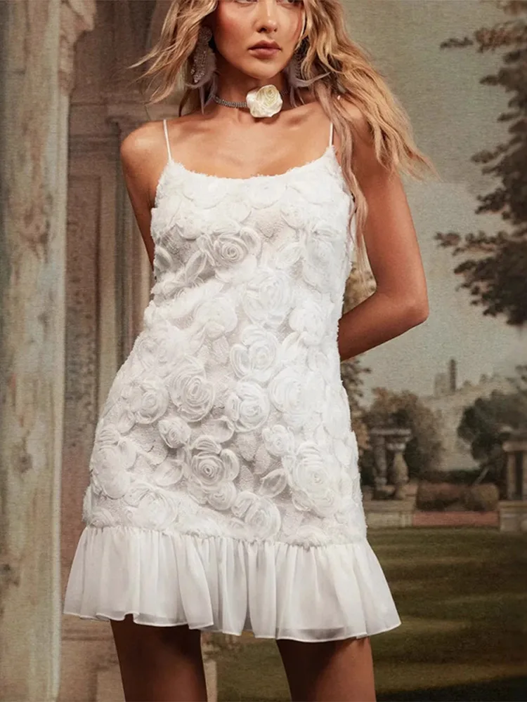 Vestido estampado de flores de verano para mujer, vestido plisado con dobladillo, moda blanca, ajustado, sin mangas, para vacaciones en la playa, vestido elegante 2025