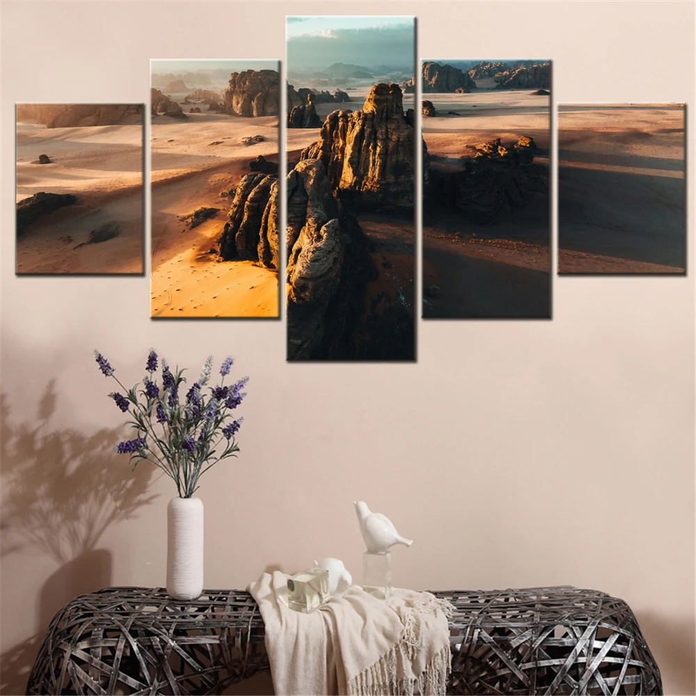 

5 Pieces Canvas Wall Arts Poster Paitning Nature Sandstone Plateau Hisma Desert Wallpaper Interior Home Decor Bedroom Artwork