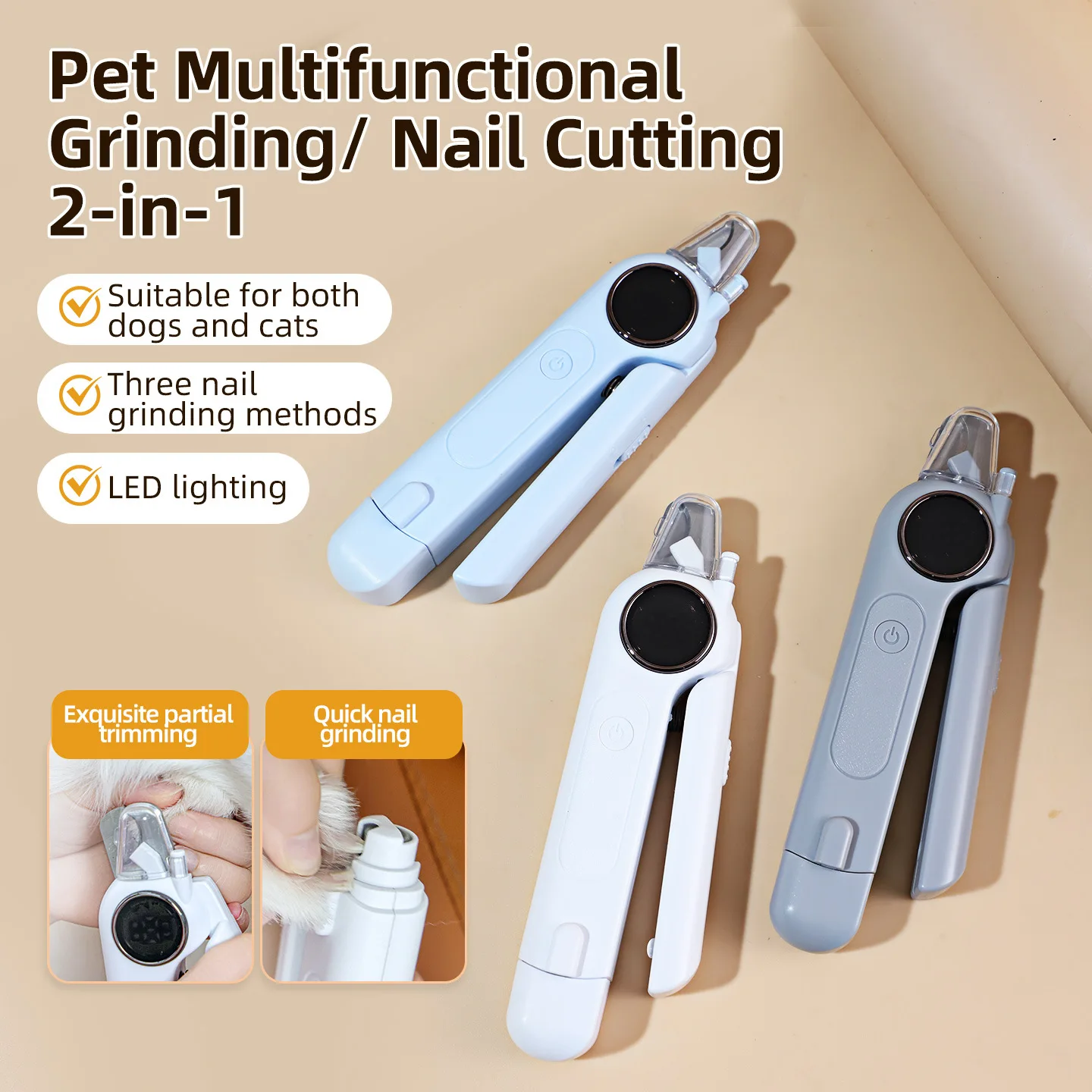 2-In-1  Pet Clippers Animal Multifunctional Nail Clippers Visual Blood Line Cat Nail Clippers Dog Nail Sharpener