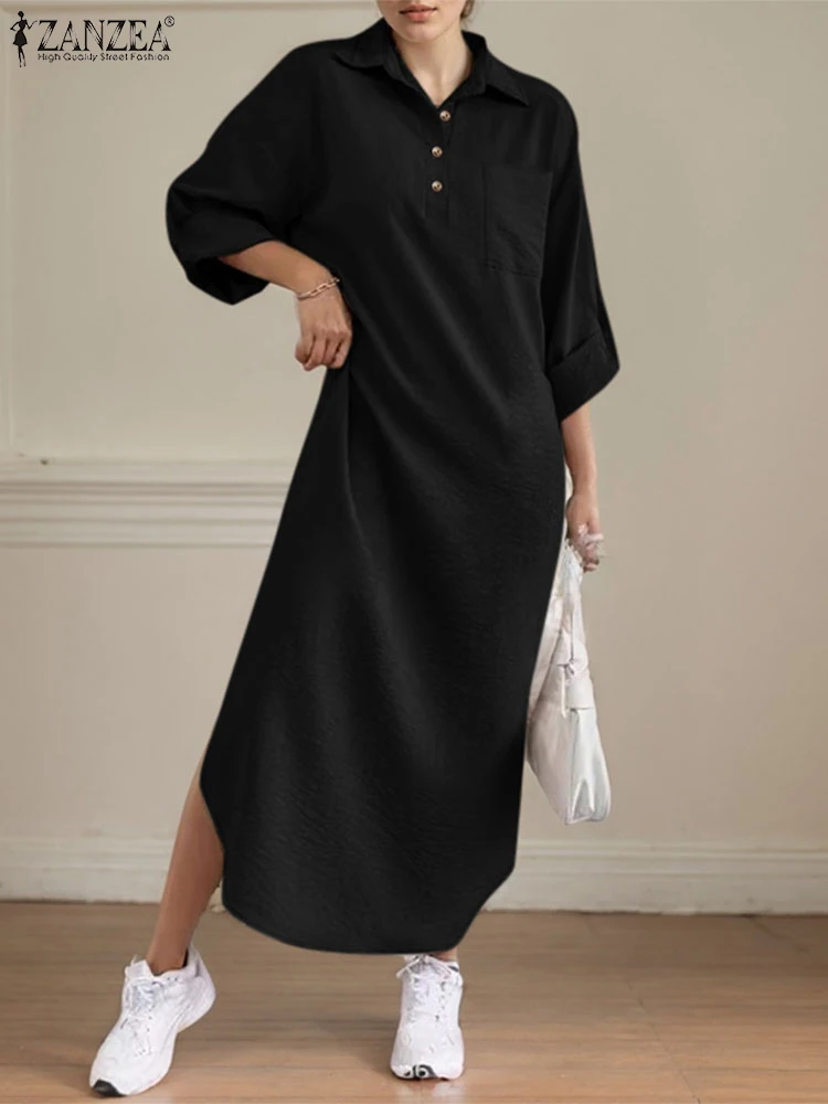 Mode automne robes 2025 ZANZEA femmes élégant à manches longues travail OL Robe d'été décontracté caftan Maxi Robe élégante longue chemise Robe