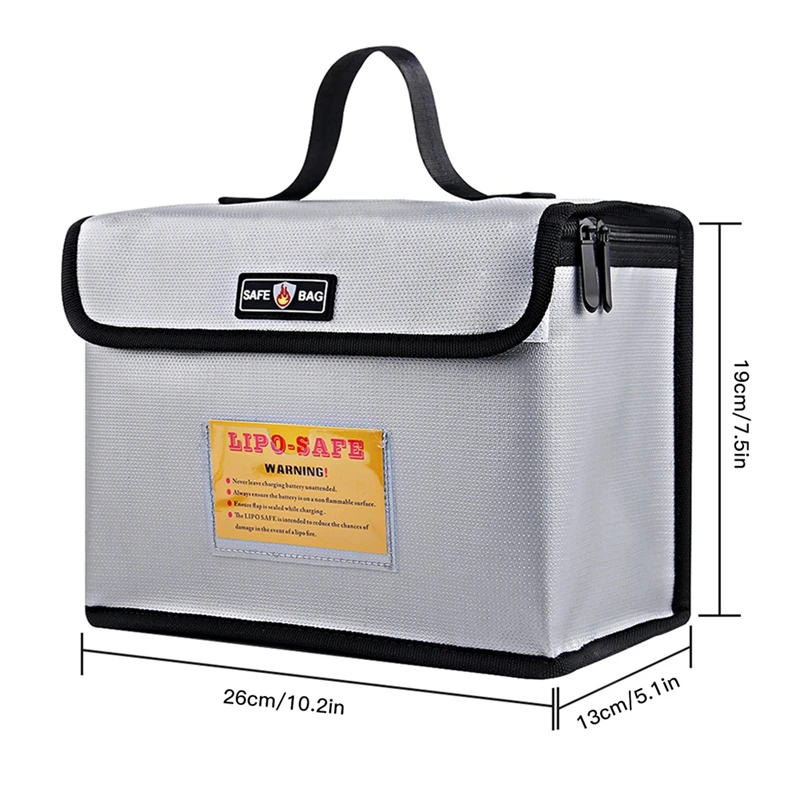 Explosion-Proof Fireproof Lipo Battery Protector Safe Bag, for Battery Storage, Charging with Double Metal Zipper-A63M