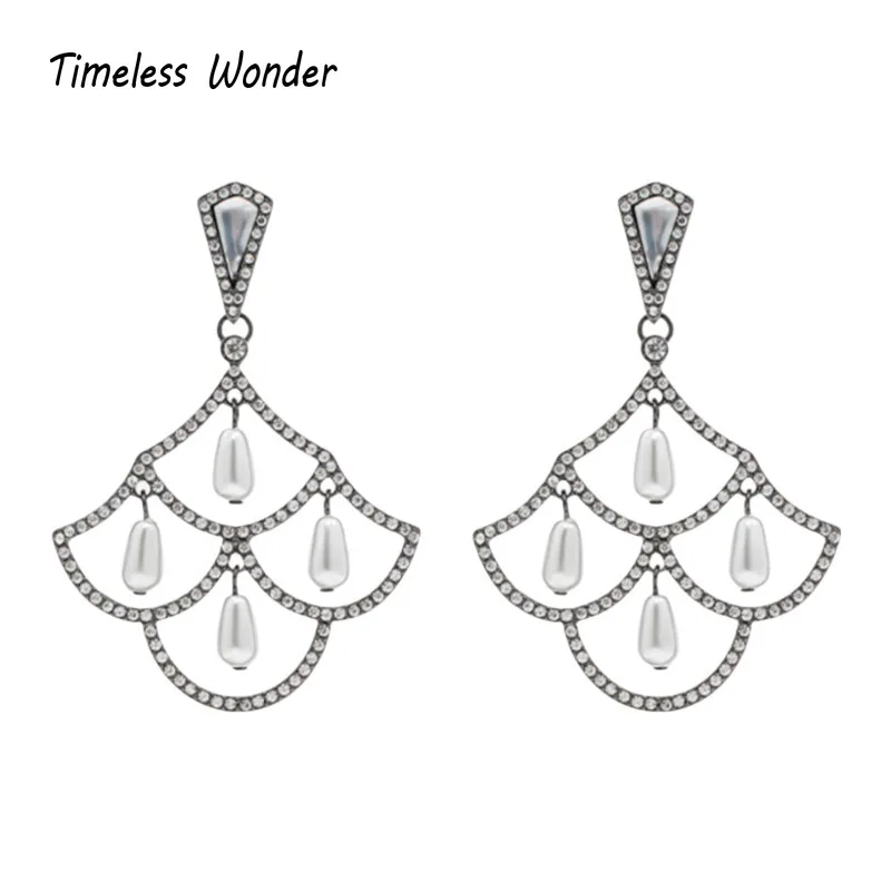 

Timeless Wonder Retro Zircon Pearl Fan Stud Earrings for Women Designer Jewelry Runway Gift Brincos Sweet Korean Cute Top 4461