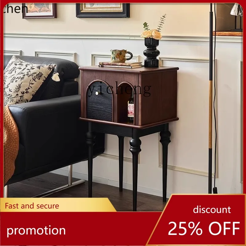 

ZML retro solid wood tall cabinet small apartment sofa storage side cabinet