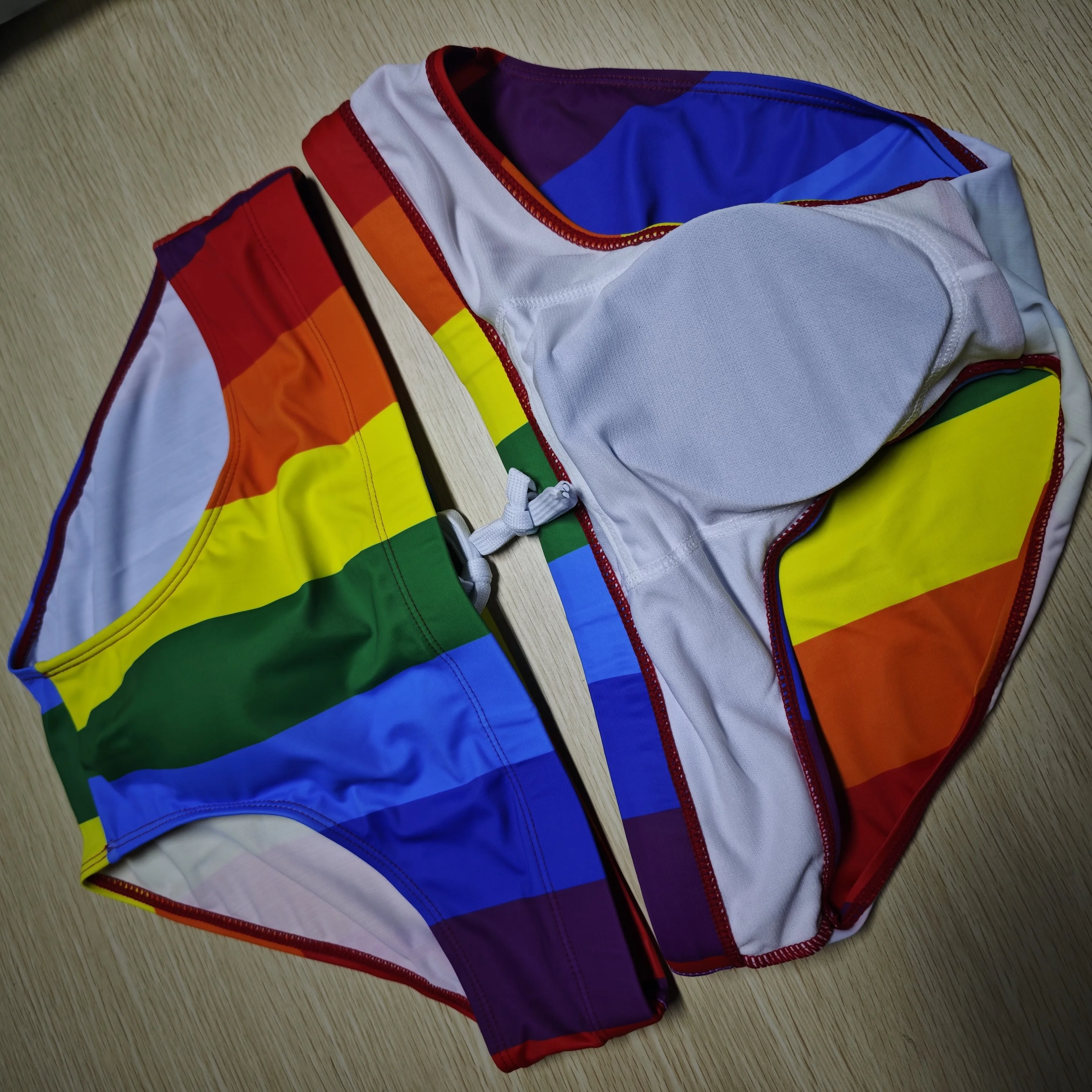 original picture men's cup rainbow striped triangle swimsuit low waist anti-embarrassment hot spring swimsuit cross-border0113zb