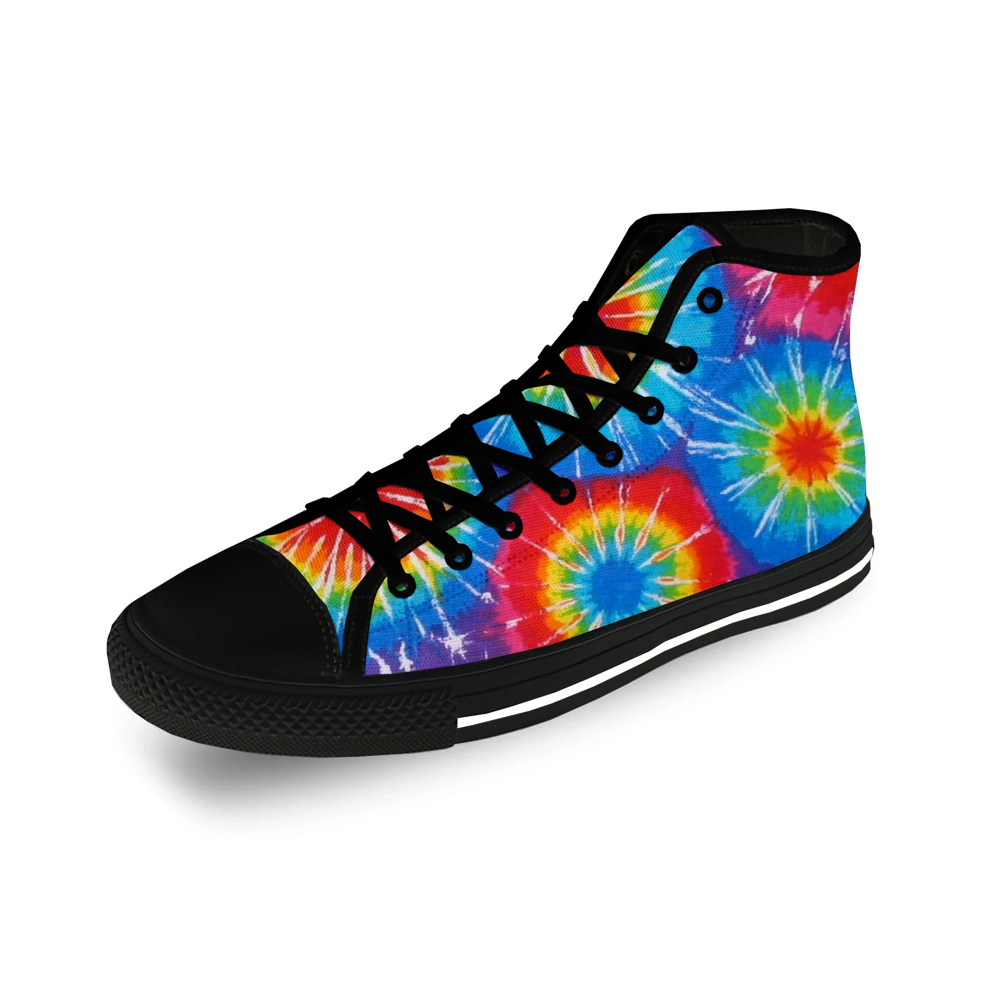 Cartoon Tie Dye Pattern Aesthetic Casual Cloth Fashion 3D Print High Top Canvas Shoes Men Women Lightweight Breathable Sneakers