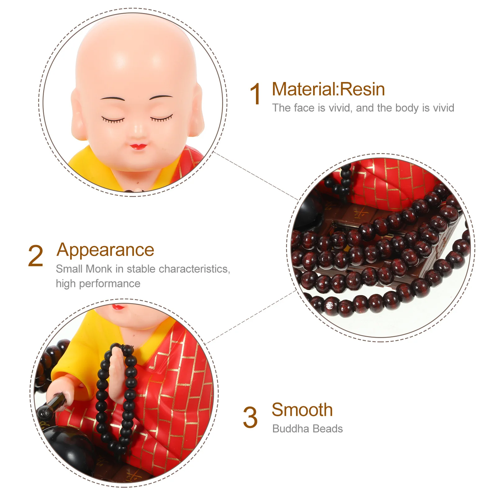 Hars Kleine Monnik Ornament voor Thuis Auto Dashboard Decoratief Bureau Tuin Accessoire Lucky Boeddha Kralen Spirituele Decoratie