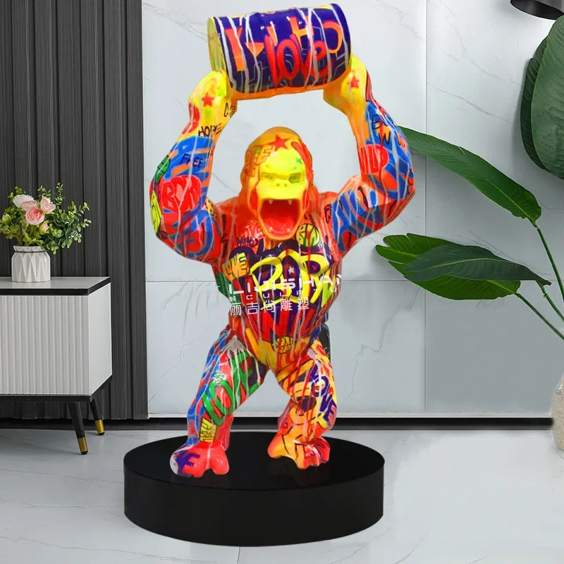 Outdoor landscape large diamond gorilla floor decoration pieces FRP painted gorilla sculpture home decoration