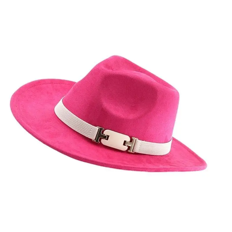 

652F Vintage Western Fedoras Hat for Evening Party Music Festival Top Hat Halloween Party White Belt Hat for Various Outfit