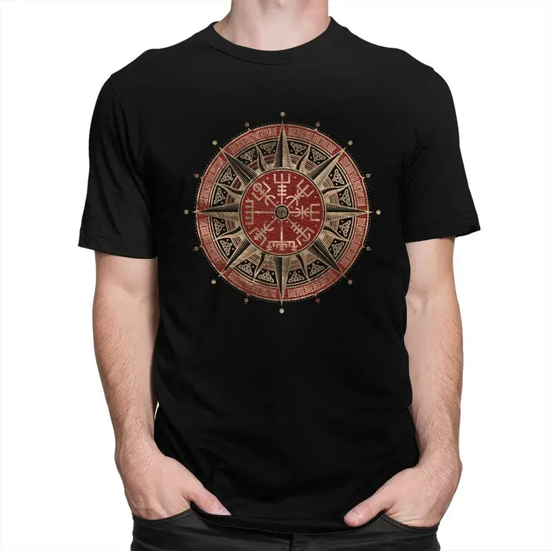 Custom Vegvisir Viking Compass T Shirt for Men Pure Cotton Tshirt Casual Tee Norse Vikings Valhalla T-shirts Slim Fit