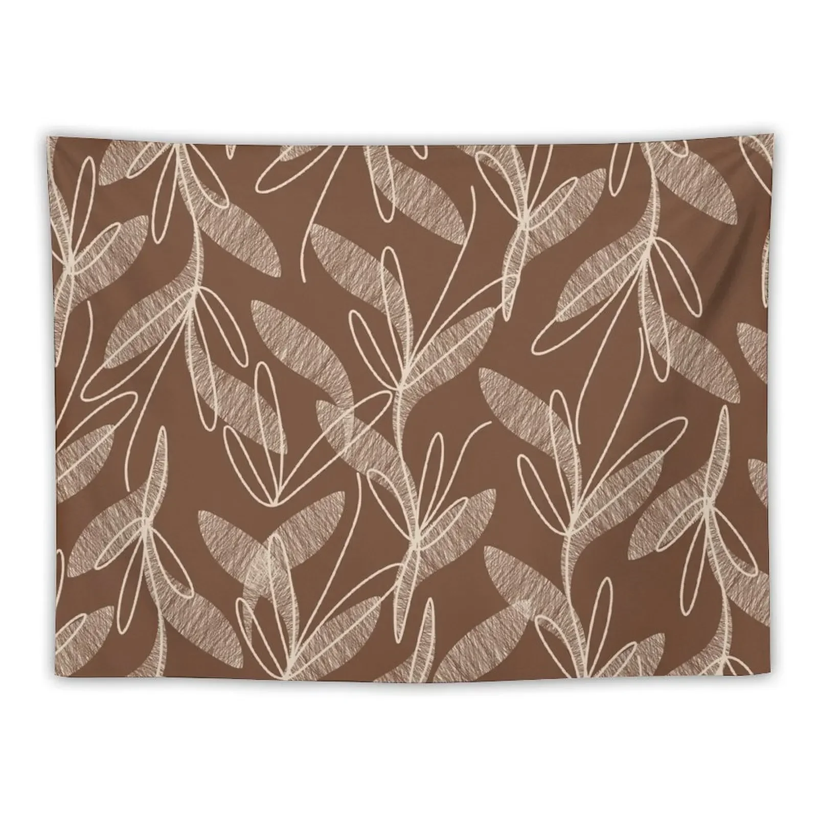 Etched Leaves Floral Botanical Pattern in Chocolate Brown and Cream Tapestry Room Decor Room Decoration Accessories Tapestry